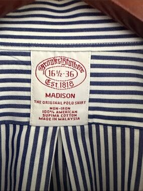 Brooks Brothers Navy and White Striped Madison Polo